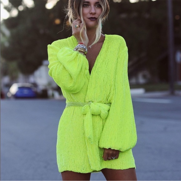 Retrofete Neon Yellow Robe Dress - Picture 1 of 4